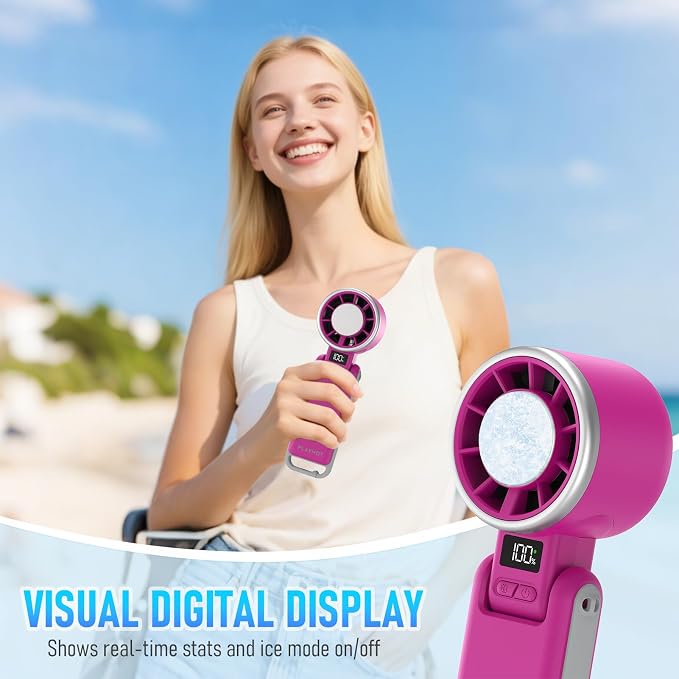 PlayHot Portable Handheld Cooling Fan, Travel Essentials, Gifts for Women | Instant Cooling, 10m/s Airflow, 5-Speed, 10H Max, USB-C Rechargeable, LED Display, 3-in-1 Foldable for Cruise, Beach Vacation - Image 7