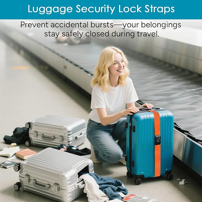 Travel Inspira Heavy Duty Luggage Straps with TSA Lock | Anti-Burst Protection; High Visibility Orange; TSA-Lock Belt with Tag; Adjustable 103-200cm; 20-28 Inch Bags; Anti-Burst - Image 3