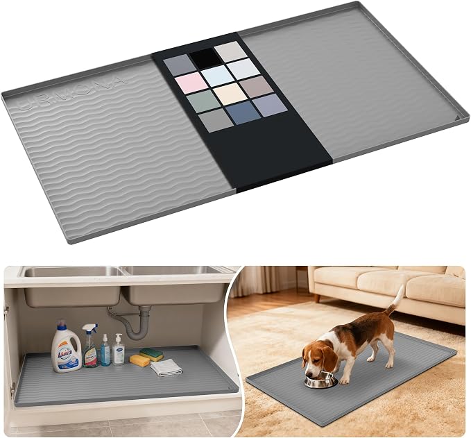 URMONA Waterproof Silicone Under Sink Mat 40'' x 22'' Shelf Liner for Kitchen and Bathroom, Cabinet and Counter Protector, Storage and Organizers, Litter Mat, Pet Cat Puppy Essentials(Beige) by URMONA