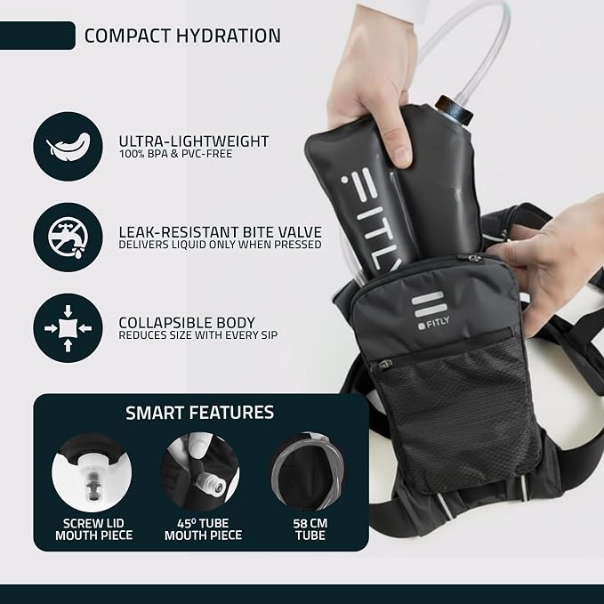 FITLY Soft Flask - Shrink As You Drink Soft Water Bottle for Hydration Pack - Folding Water Bottle Ideal for Running, Hiking, Cycling, Climbing & Rigorous Activity - Image 3