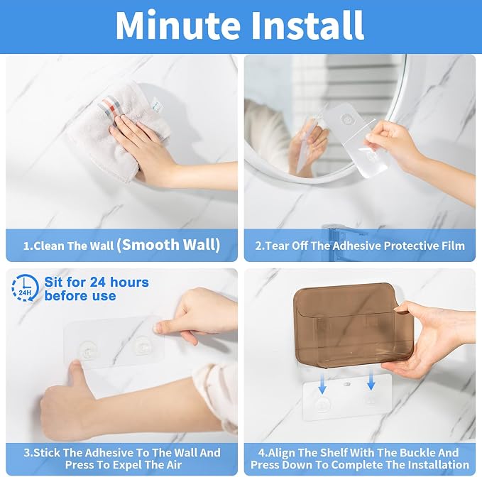 Wall Mount Organizer, 2Pc Small Adhesive Cabinet Door Organizer | Bathroom Shelf for Wall,No Drilling Hang Adhesive Shelf, with Self Adhesive Tapes, for Bathroom, Kitchen, Living Room - Amber - Image 4