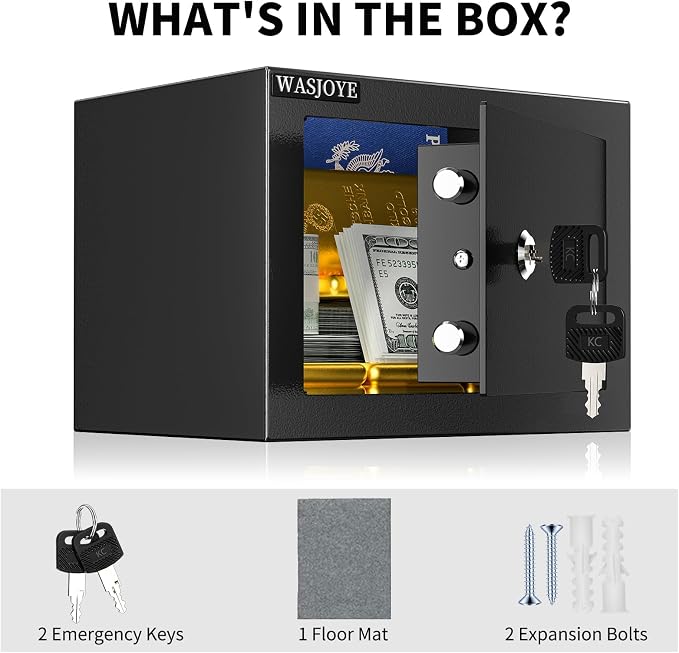 Small Safe with Key for Money, 0.25 Cu Ft Key Lock Box (Black) | Small Safe Box Coffre Fort for Money Cash Jewelry Medicine Passport, Steel High Security Safety Box - Image 8