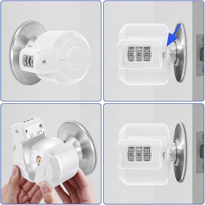Door Knob Safety Cover Lock Child Proof Door Knob Lockout Device Cover | Combination Lock for Kids Dementia Elderly Safety Water Gas Valve Faucets Temporary Door Handle Lock Fits Most Circular Knobs - Image 5