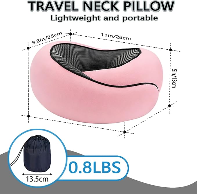 Travel Neck Pillow- 360° Ergonomic Memory Foam Travel Neck Pillow Airplane,Premium Breathable Relief Neck Pain for Long Flights,Car & Office（Pink - Image 2