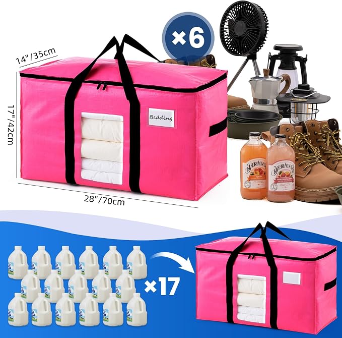 TAILI 6 Pack Pink Extra Large Moving Bags,Storage Bags with Visible Window | 93L Heavy Duty Totes For Storage,Wrap Around Handles,Alternative to Moving Boxes, College Dorm,Perfect for Moving - Image 6