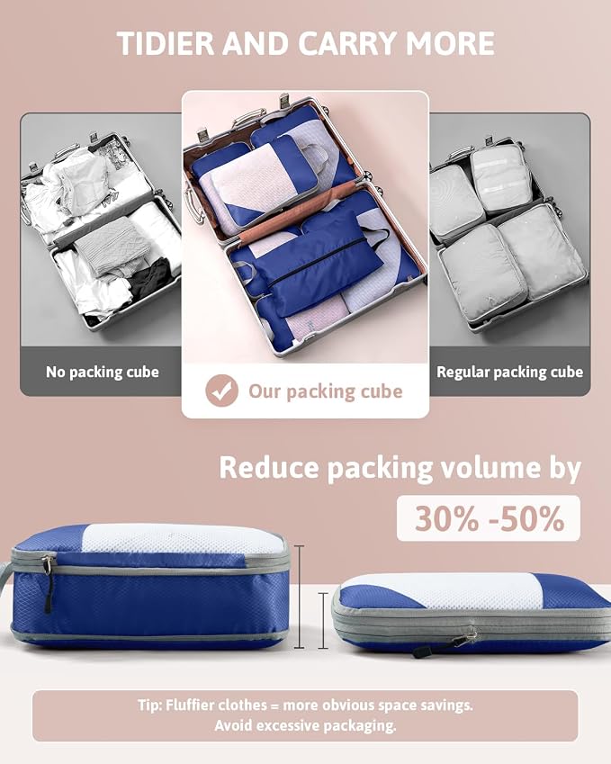 Meowoo 7 Set Compression Packing Cubes for Travel, Durable Ripstop Mesh Suitcase Organizer with Shoe Bag, Ultralight & Expandable Space Saver Travel Cubes - Image 3