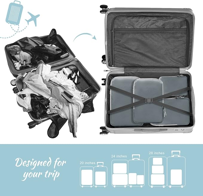 WOOMADA Compression Packing Cubes for Suitcases Travel Essentials 4 Set Expandable Travel Bags Organizer for Luggage(dark grey) - Image 4