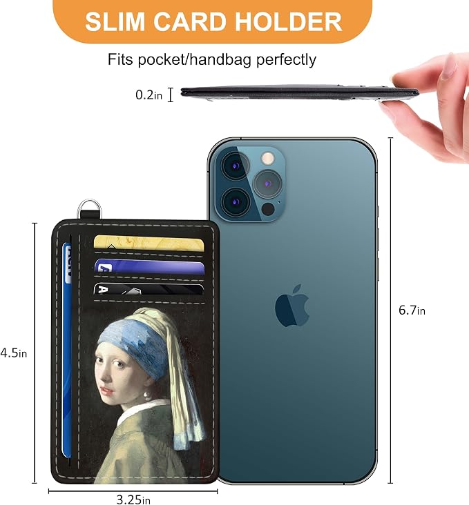 SEAVILIA Small Credit Card Holder for Women, Slim RFID Blocking Wallet | Cute Mini ID Card Case, Thin Minimalist Pocket Wallet, Gift for Girls, Pearl Earring Girl - Image 6