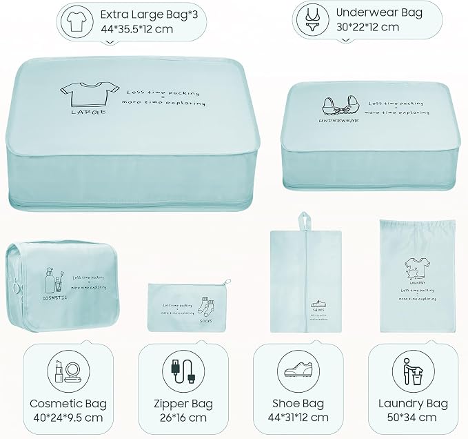 8 Set Travel Packing Organizers, Luggage Organization Bag, Lake Blue | with Toiletry, Shoe & Laundry Bags, Packing Cubes for Travel Essentials, Cute Gifts for Women Girl - Image 2