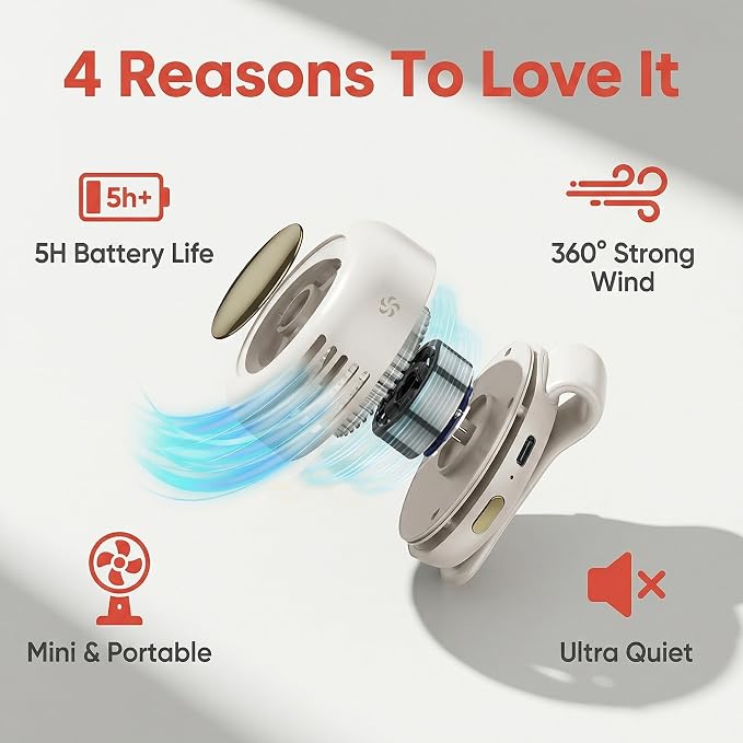 Portable Silent Mini Bladeless Fan Clip On, Small Fan Clip on for Shirt & Waist, Adjustable 3-Speed Suspended Whirlwind Fans, For Outdoor & Travel & Office, Travel Accessories, Gift - Image 5
