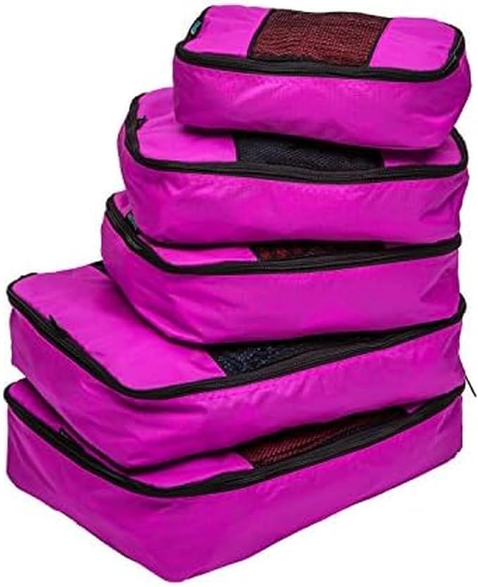 Travel Wise Packing Cubes for Travel - 5 Piece Set with Pattern Design, Lightweight Ripstop Nylon Luggage Organizers with Mesh Panel, Small Medium Large Sizes by TravelWise