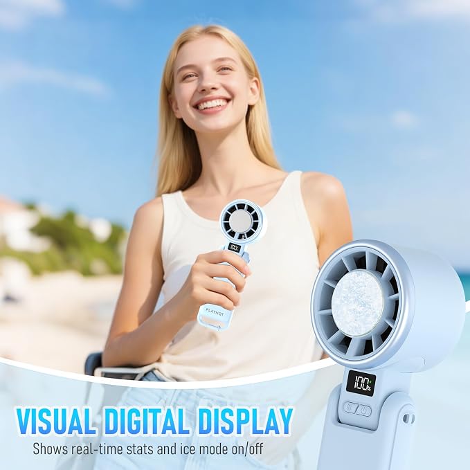 PlayHot Portable Handheld Cooling Fan, Travel Essentials, Gifts for Women | Instant Cooling, 10m/s Airflow, 5-Speed, 10H Max, USB-C Rechargeable, LED Display, 3-in-1 Foldable for Cruise, Beach Vacation - Image 7