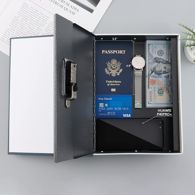 KYODOLED 10.5 Inch Diversion Book Safe with Combination Lock, Secret Safe Metal Lock Box,Money Storage Collection Box,10.5" x 7.8" x 2.6" Navy Blue Extra Large - Image 5