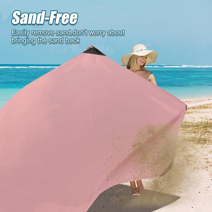 Odoland Sandproof Beach Blanket, Waterproof Portable Mat with Carry Pouch | 71“x63” Quick Drying & Foldable Lightweight Sand Free Beach Mat Tarp for Hiking, Camping, Travel, Pink - Image 4
