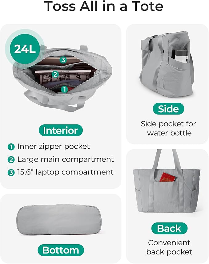 BAGSMART Tote Bag for Women, Tote Bag with Zipper Work Tote with Compartments Nurse Shoulder Hanbag for Travel, Gym - Image 4