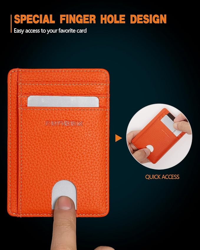 RUNBOX Slim Wallet for Men and Women, RFID Blocking Leather Card Holder | Minimalist 8-slot design fits IDs and credit cards in a thin profile for front pockets, purses, pants and travel - Image 3