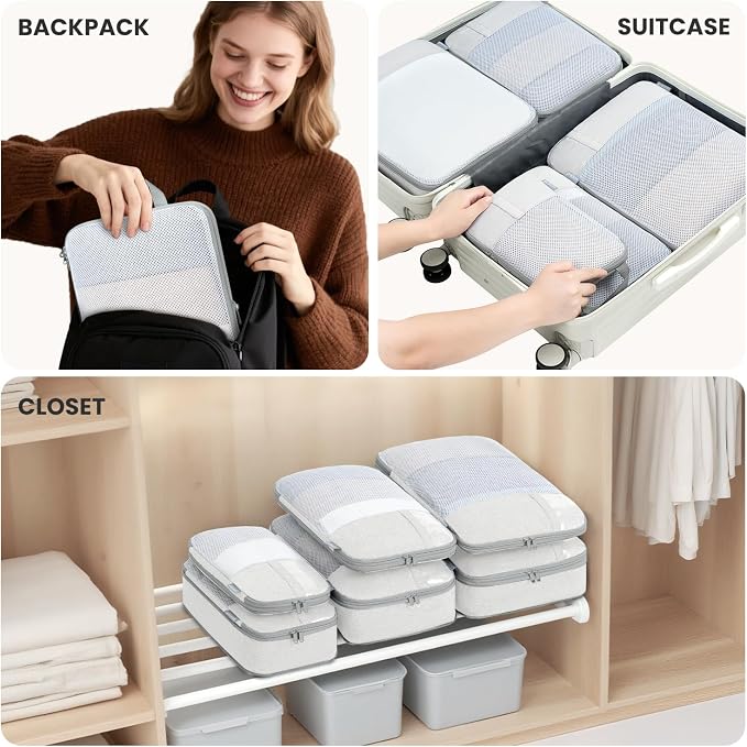 Compression Packing Cubes for Travel, Lightweight Vacation Travel Essentials, Travel Accessories for Suitcase Organizer Bags Set, Durable Luggage Organizer - Image 7