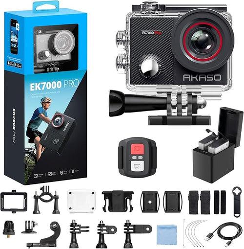 AKASO EK7000 Pro 4K30fps Action Camera with Touch Screen EIS 131ft Waterproof Underwater Camera Remote Control 5X Zoom with Helmet Accessories Kit (Standalone) by AKASO