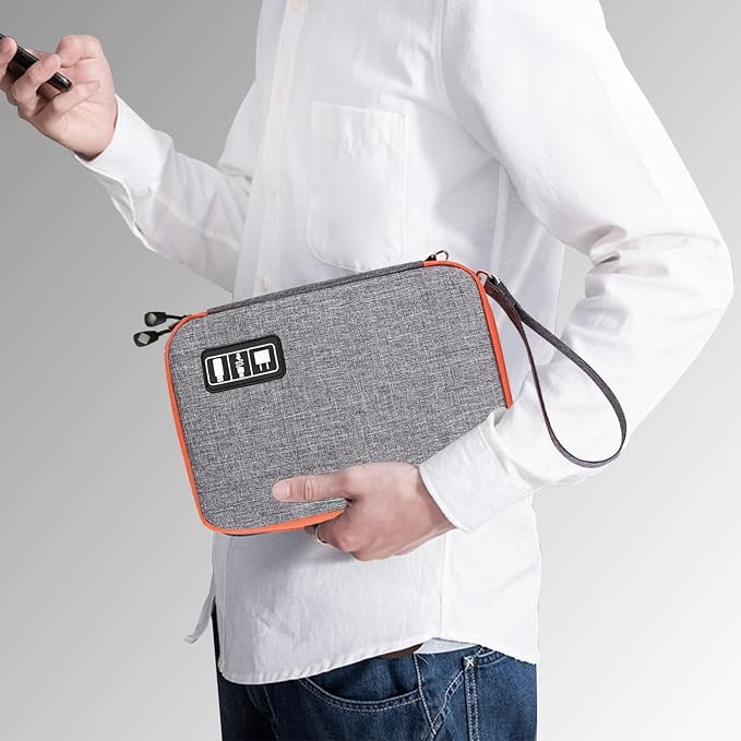 Lcsmaokin Electronics Travel Organizer,Portable Waterproof Electronic Travel Storage Bag for Small Charging Cord Storage,Charger,SD Card etc,for Travel,Business-Grey Orange - Image 5