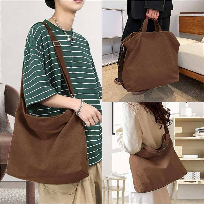 Women's Canvas Tote Bag inside Out Bag with Adjustable Crossbody Strap for Work Travel Shopping Durable Handbag for Men - Image 5