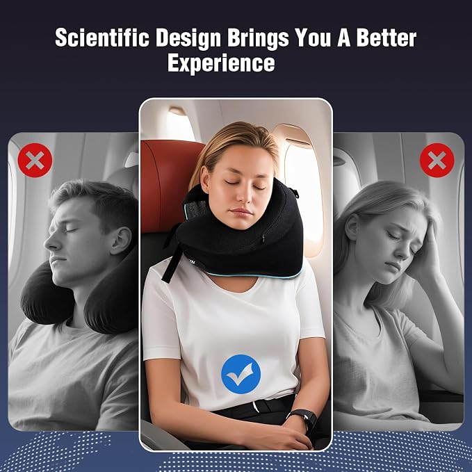 Teemour Neck Pillow for Traveling, Travel Neck Pillow for Airplane Travel Essentials Memory Foam Travel Pillow for Flight with 360° Support Portable, Design for Airplane, Car & Office - Image 7