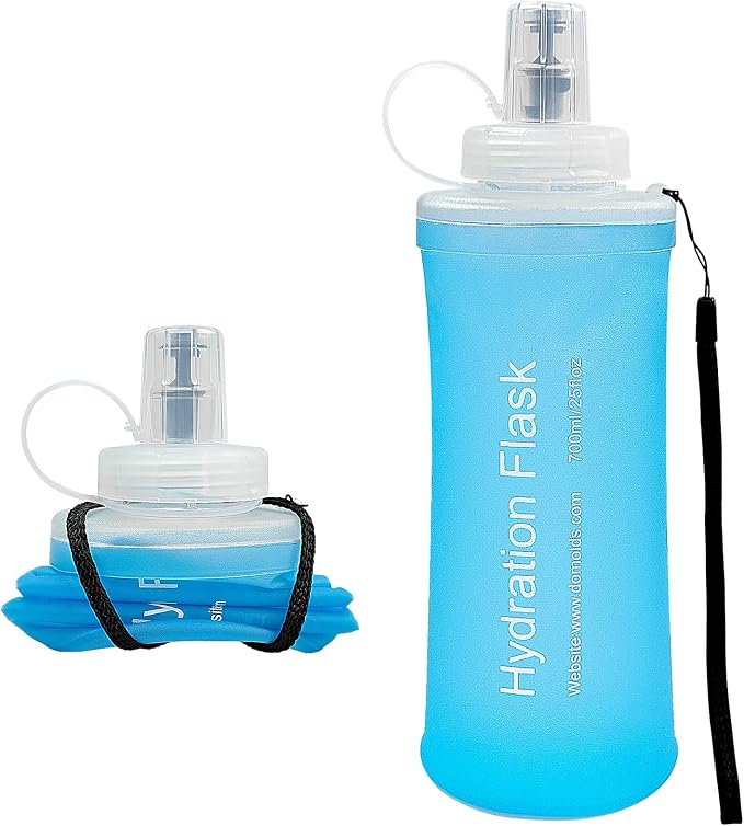 FR Collapsible Soft Hydration Flask 700ml TPU Portable Sports Water Bottle, Outdoor Running Cycling Fitness Hydration Bag with Leak-Proof Bite Valve and Lanyard(Blue) by FR