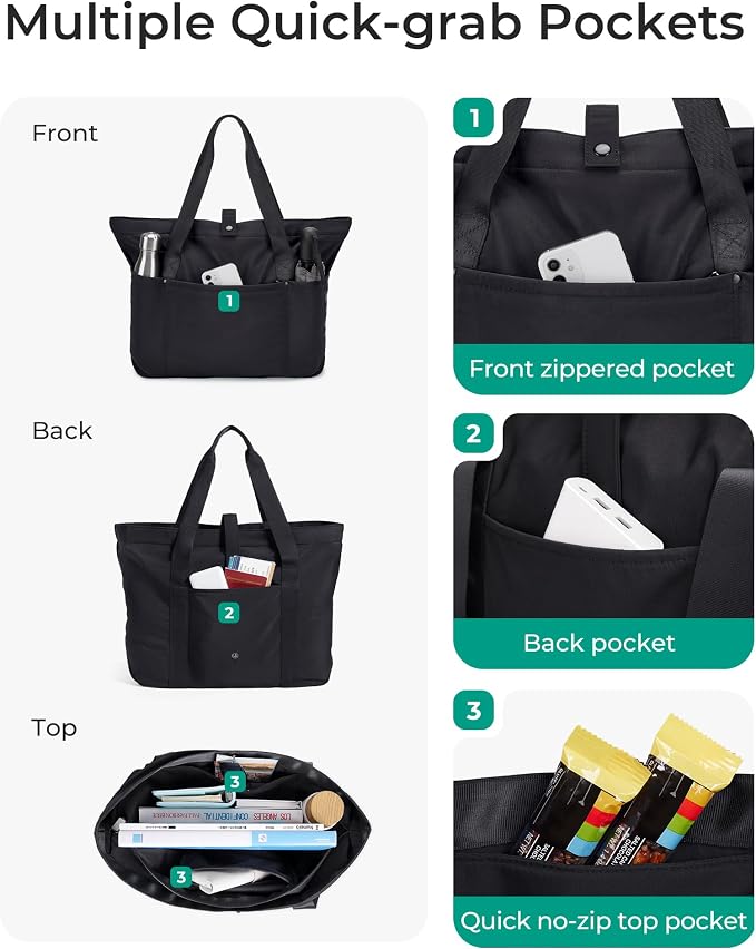 BAGSMART Tote Bag for Women, Foldable Tote Bag With Zipper Travel Shoulder Bag Handbag for Work - Image 5