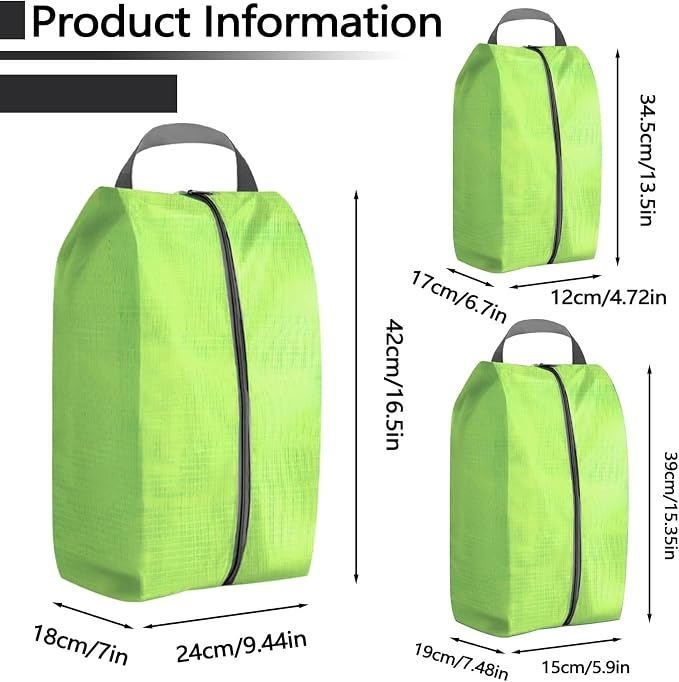 ASTIMESA 9 Pieces Waterproof Shoe Bag, 3 Different Sizes Zippered Travel Shoe Bags with Handle, Portable Shoe Packing Cubes Cases for Women Men Organizer Gym Travelling Suitcase (Green) - Image 2