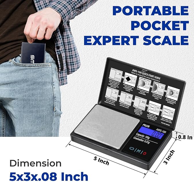 Series Digital Pocket Weight Scale, Stainless-Steel Backlit LCD 100g x 0.01g, (Black), AWS-100-Black - AMERICAN WEIGH SCALES - Image 3