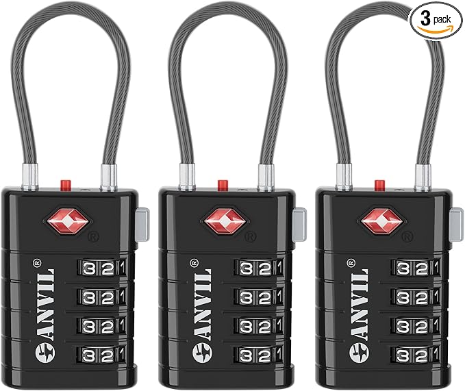ANVIL TSA Approved Luggage Locks with Search Alert Indicator, 4-Digit Combination Suitcase Lock, Advanced TSA008 Core Heavy Duty Anti-Theft Travel Lock for Double Zippers, Backpacks by ANVIL