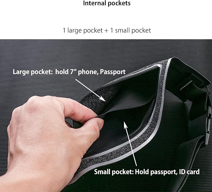 Running belt,Slim Running Waist Fanny Pack Runner Exercise Phone Belt Hip Pouch Bag for Women Men iphone Samsung (Black Grey) - Image 5