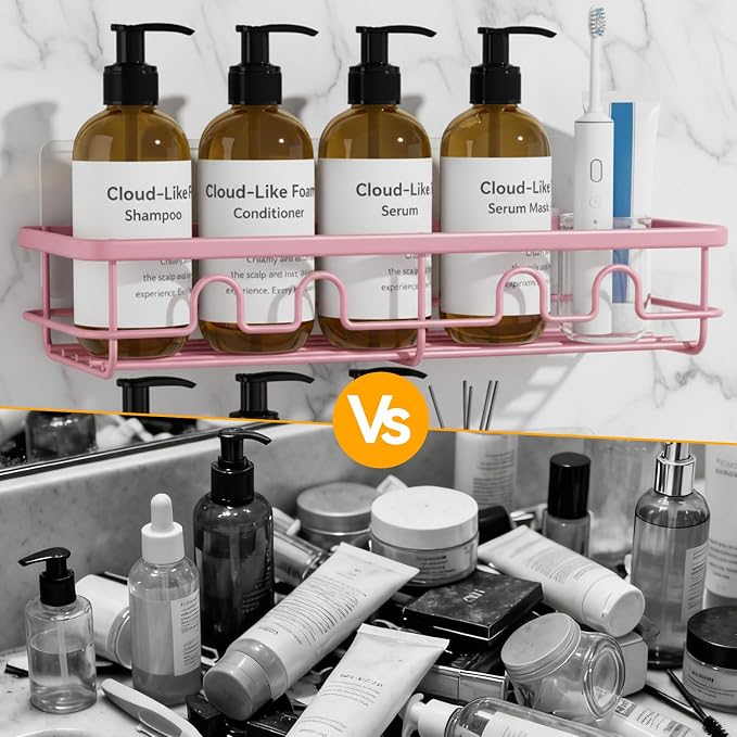 Adhesive Shower Caddy, Large Capacity Shower Racks for Inside Shower, No Drill Bathroom Shower Organizer and Storage, 2 Pack Pink Bathroom Shelves, Home Decor Rv Accessories, Apartment - Image 6