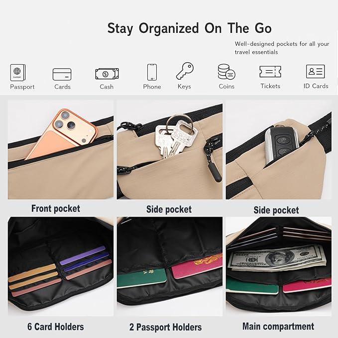 Money Belt for Travel RFID Blocking Passport Holder (black) | Hidden Under Clothes Travel Wallet for Men Women - Image 4