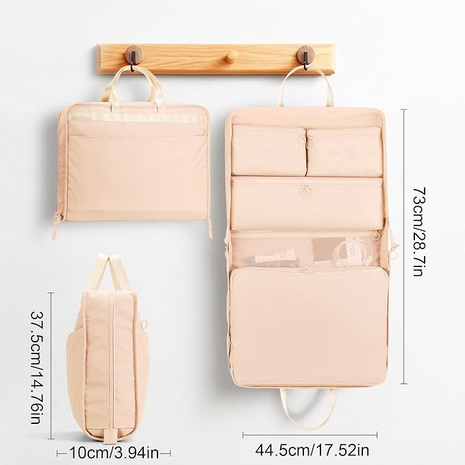 VS VOGSHOW Hanging Suitcase Organizer, 5 in 1 Foldable Travel Storage Bag for Women, Portable Packing Cube Closet with Compartments for Clothes (Beige) - Image 2