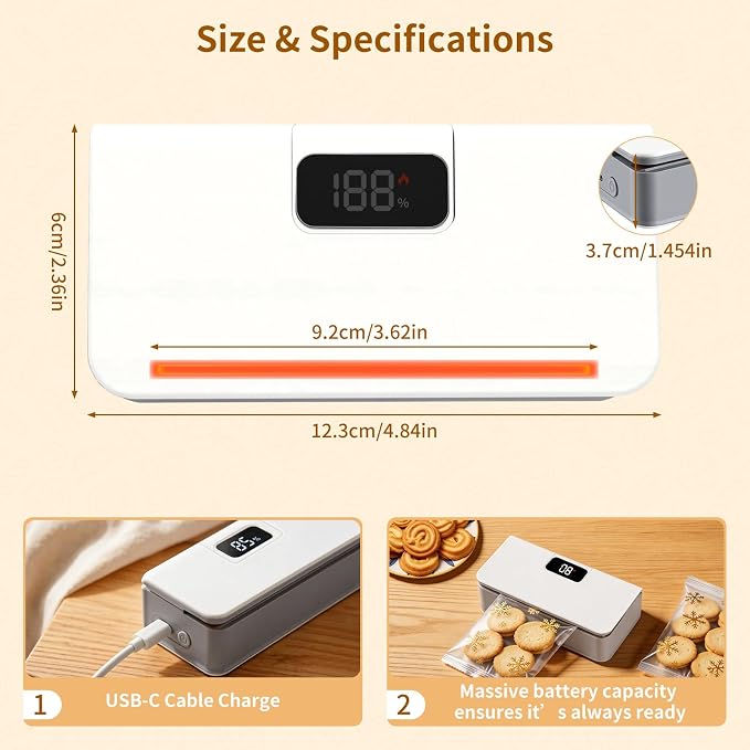 Mini Rechargeable Bag Sealer with LED Display for Food Storage | 6 adjustable heat levels, portable design, built-in cutter, magnetic base, works for all plastic food & snack bags - Image 6
