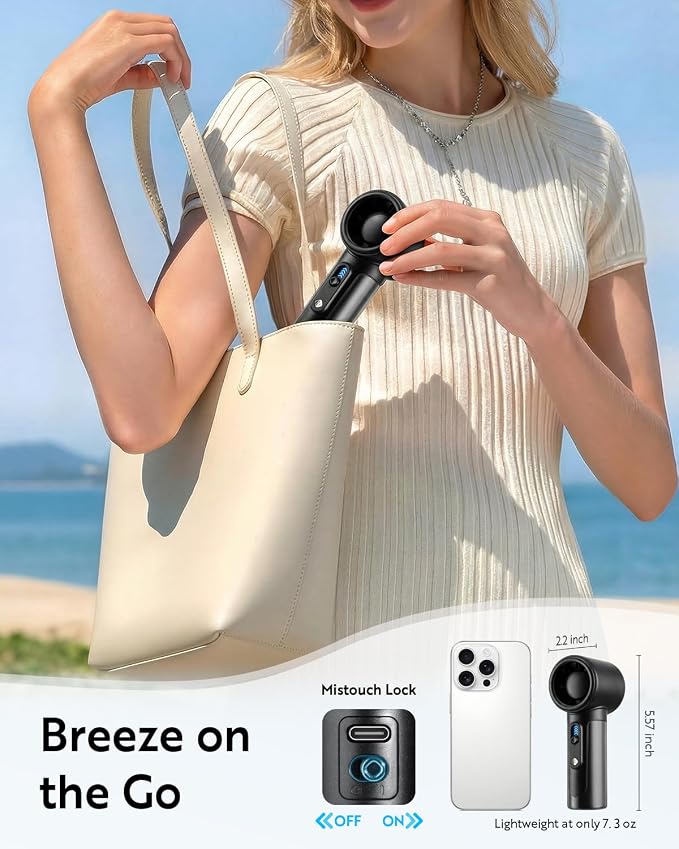 Handheld Portable Fan, 5000mAh Rechargeable Powerful Mini Fan | Up to 18 Hours Runtime, Smart LED Display, 0-100 Adjustable Speed, Pocket Turbo Personal Fan for Makeup, Travel, Outdoor - Image 4