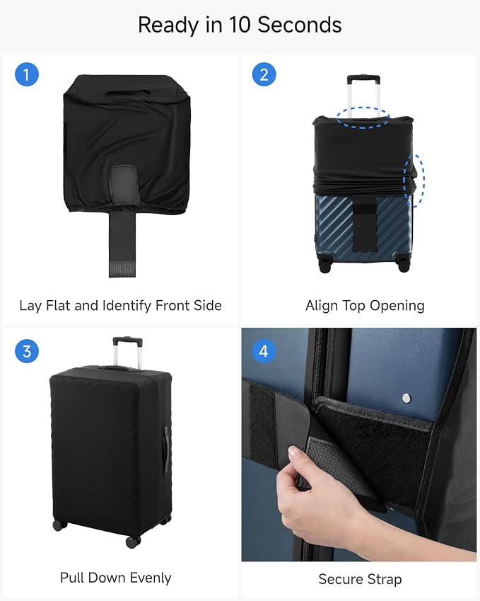 LUGGEX TSA Luggage Lock Bundle 4 Pack+Luggage Cover Protector for Suitcase 1 Pack, Travel Essentials Kit (Black) - Image 9