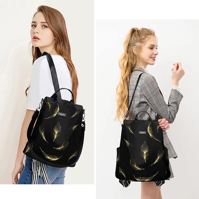 Travel Backpack Purse for Women Anti Theft Convertible Backpacks Fashion Waterptoof Nylon Daypack Black Feather | Hidden Back Zipper Opening, Compact Travel Size,Summer Purse, Daypack for College Work, Fits 13-inch laptop - Image 7