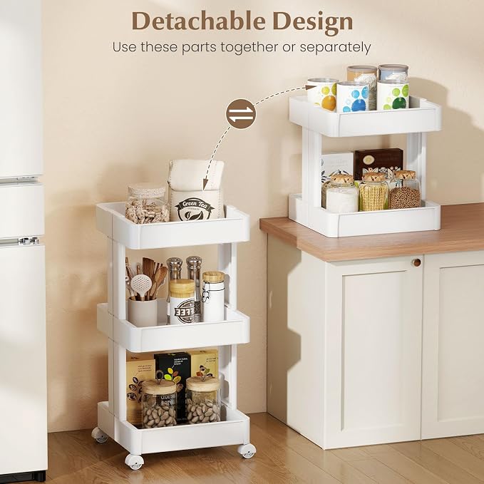 Giantex 3-Tier Rolling Storage Cart, Slide Out Plastic Organizer Rack with Wheels, Mobile Utility Cart w/Shelving Unit for Kitchen, Bathroom, Office, Laundry Room,15.5"x14.5"x30" - Image 5