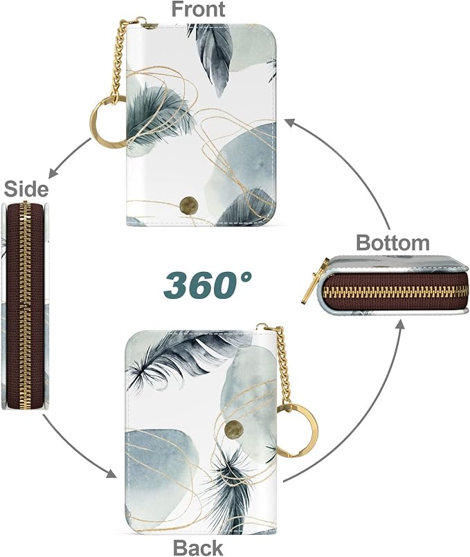 Credit Card Holder, Small RFID Card Wallet for Women, Slim Leather Wallet | Leather Card Holder Wallet, Credit Card Wallet Organizer, Business Card Case with Zipper & Keychain, 12-Slot Compartment - Image 2