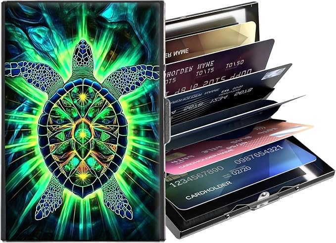 Metal Wallet,Credit Card Holder for Women,Slim RFID Blocking Credit Card Holder Thin Aluminum Wallet ID Case,6 Slot Business Mini Hard Metal Case for Women/Men,Green Sea Turtle by Unknown