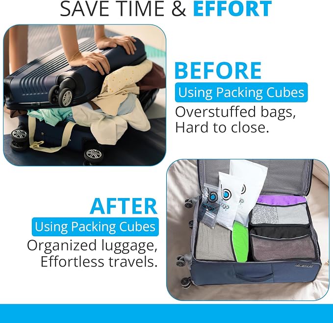 bago 7 Pcs Packing Cubes for Travel - 4 Travel Packing Cubes for Suitcases with 3 ZipLock Bags - Luggage Organizer Bags to Get Maximum Storage, Save Time & Effort to Pack (Green Red PurpleYellow) - Image 6