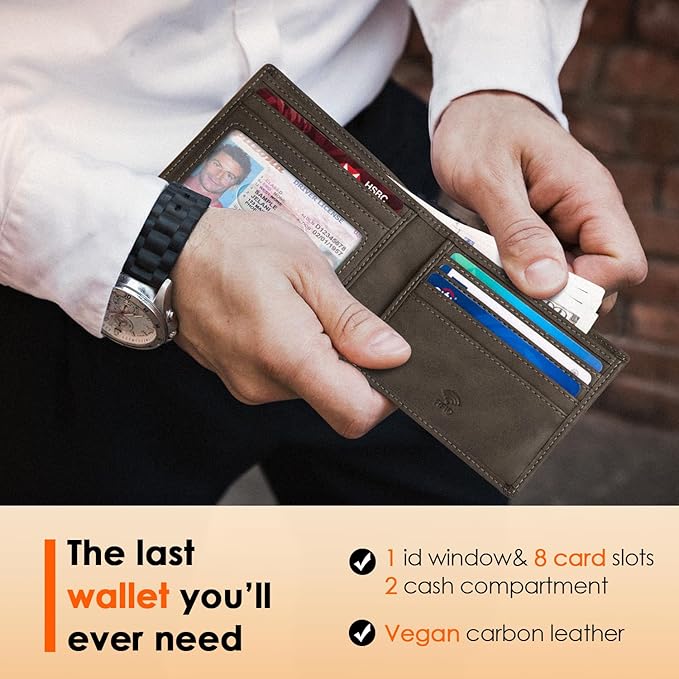 RUNBOX Wallet for Men Slim Leather Bifold RFID Blocking Minimalist Front Pocket Design with Gift Box | Minimalist Front Pocket Design, Holds 8 Cards, RFID Protection, Gifts for Men on Birthdays, Father’s Day, and Christmas - Image 2