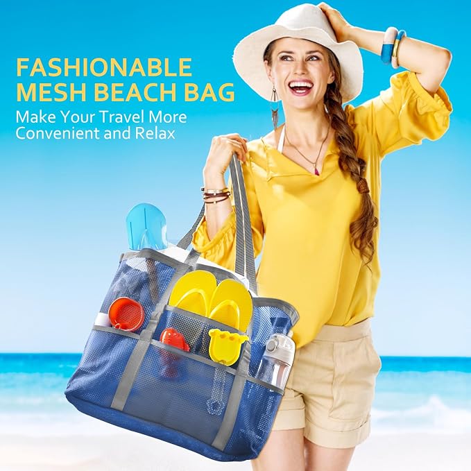 SRISE Mesh Beach Bag - Large Beach Tote Bag for Family Beach Bag for Toys & Vacation Essentials - Image 7