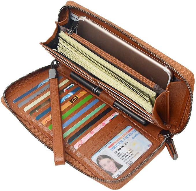 Bveyzi Women RFID Blocking Wallet Leather Zip Around Phone Clutch Large Capacity Ladies Travel Purse Wristlet - Image 2