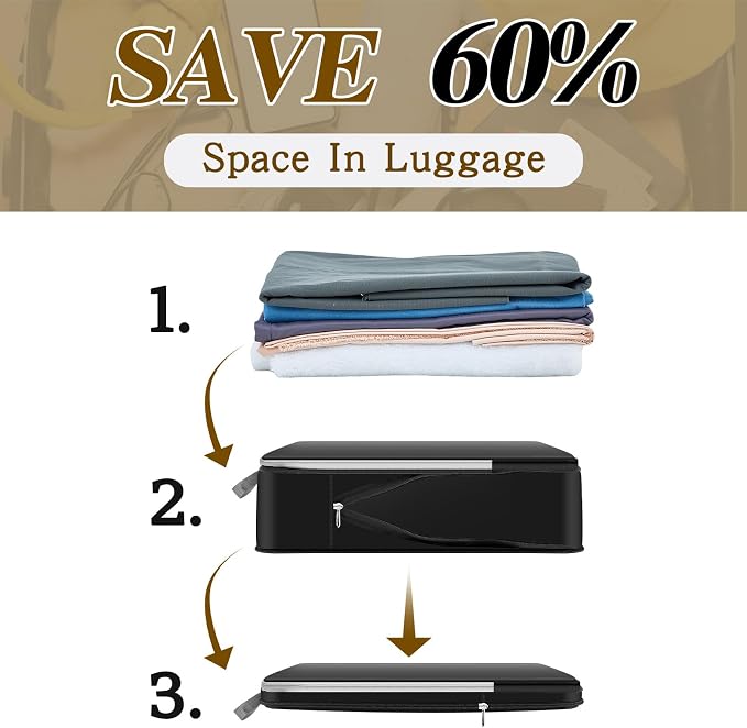 Hosuly 6 Pcs Ultralight Compression Packing Cubes for Travel 11 x 7 '' S Expandable Luggage Organizers for Save Space Family Long Trips (black 02) - Image 3