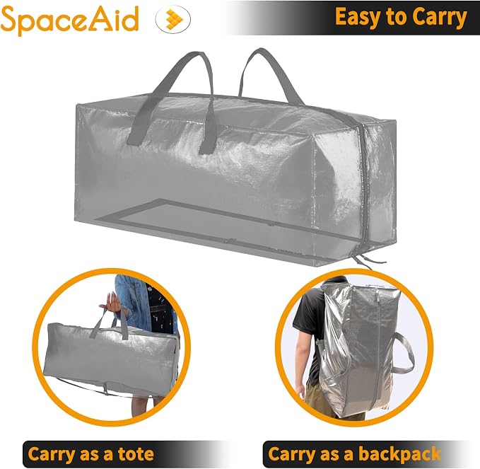 SpaceAid Heavy Duty Moving Bags, Extra Large Storage Totes W/Backpack Straps Strong Handles & Zippers, Alternative to Moving Boxes, Packing & Moving Supplies, Gley (4 Pack) - Image 3