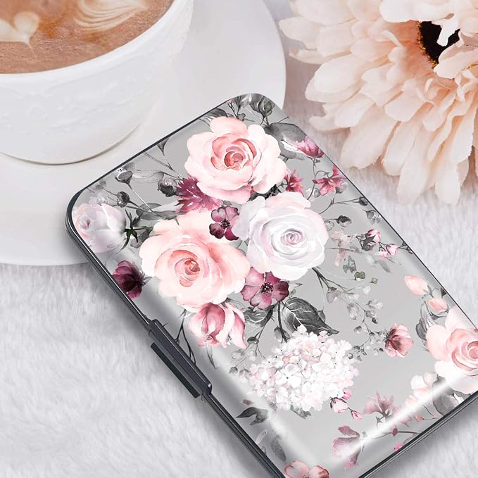 Coco Rossi Credit Card Holder RFID Aluminum Small Mini Wallet Women | Metal Wallet, Business Cards Holder, ID Case, Slim Sleeves, Womens Girls Gift, Carry Proof Wallets for Travel, Grey Flower - Image 6