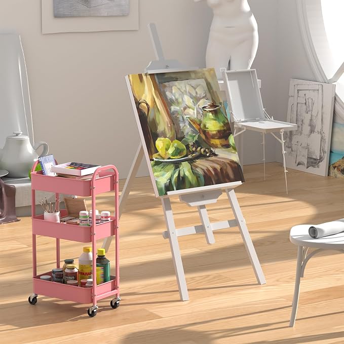 MAX Houser 3-Tier Rolling Utility Cart with Caster Wheels,Easy Assembly, for Kitchen, Bathroom (Pink) | Easy Assembly, multi-purpose storage trolley for kitchen, rolling cart with smooth caster wheels for bathroom - Image 5