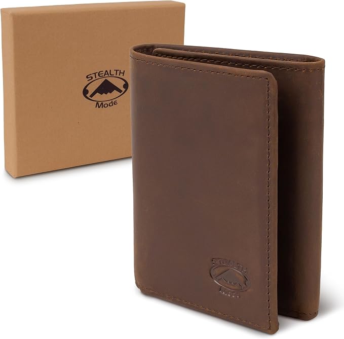 Stealth Mode Trifold Leather Wallet for Men with RFID Blocking (Brown) | Top Grain Napa Leather, 9 Card Slots, ID Window, Gift Box – Gift for Dad, Husband, or Son - Image 8